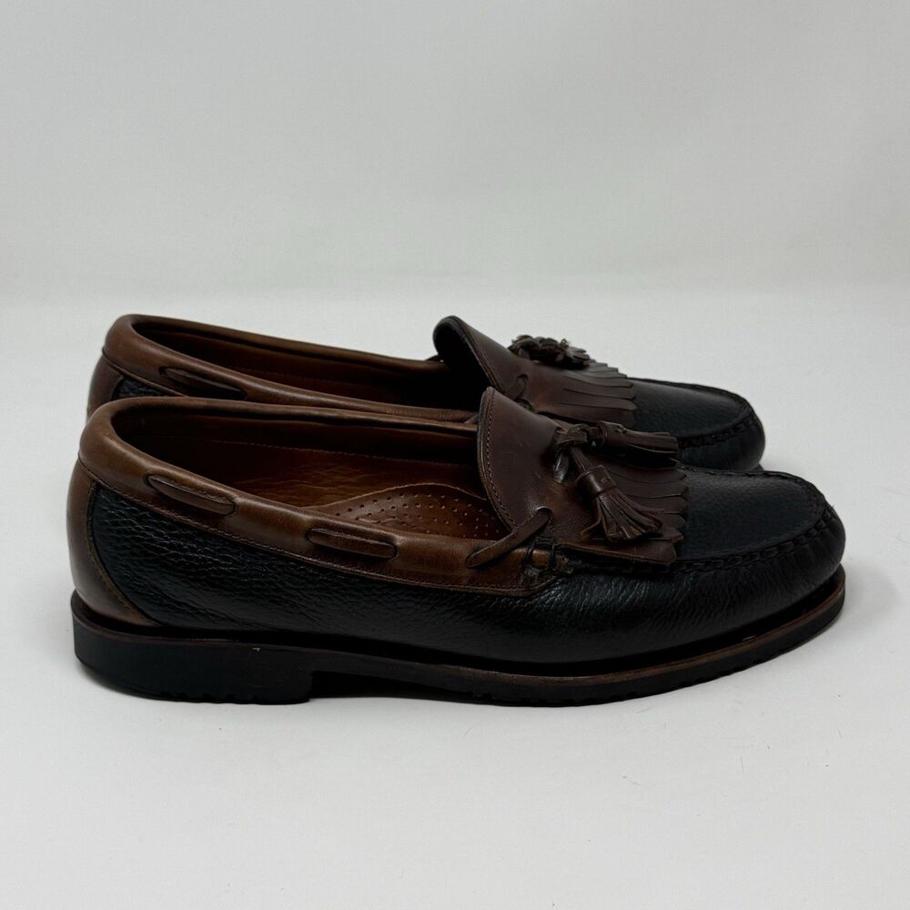 Allen Edmonds Nashua Loafers Mens 9.5 D Black Brown Leather Kiltie Tassel Shoes
